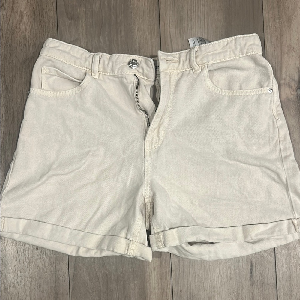 Cream Denim Shorts